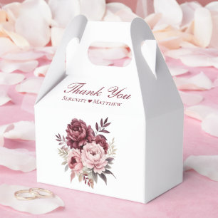 Elegant Floral Burgundy Watercolor Peony Wedding Favour Box