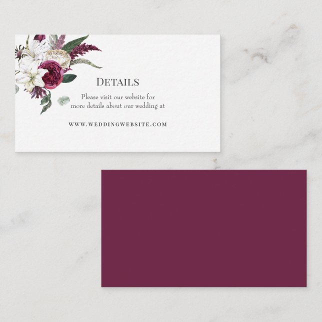 Elegant Floral Burgundy Watercolor Wedding Enclosure Card (Front/Back)
