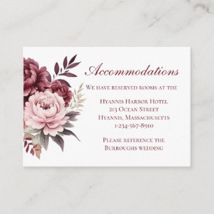 Elegant Floral Burgundy Wedding Accommodations Enclosure Card