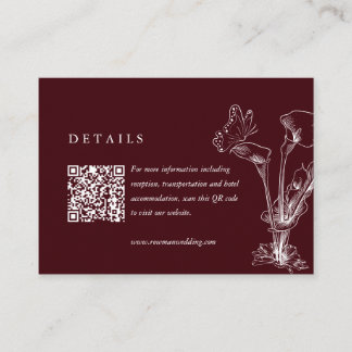 Elegant Floral Burgundy Wedding Details QR Code  Enclosure Card