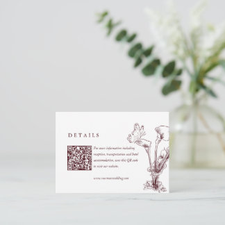 Elegant Floral Burgundy Wedding Details QR Code  Enclosure Card