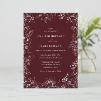 Elegant Floral Burgundy Wedding Invitation