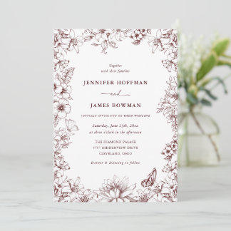 Elegant Floral Burgundy Wedding Invitation