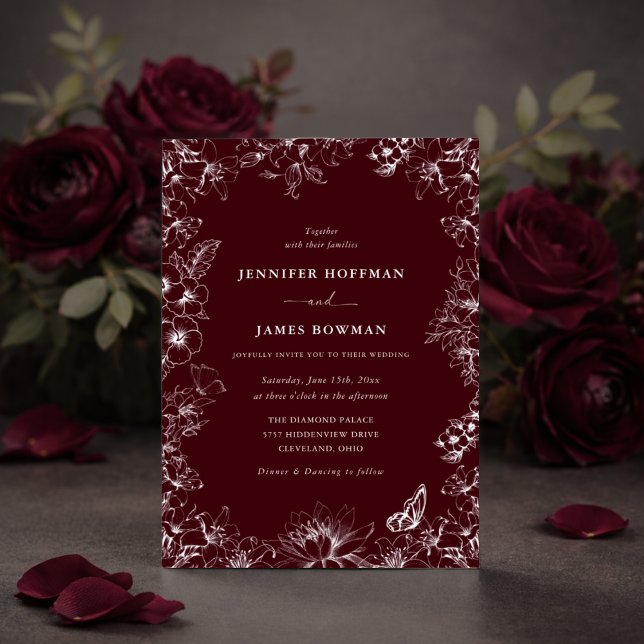 Elegant Floral Burgundy Wedding Invitation (Creator Uploaded)