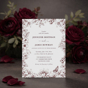 Elegant Floral Burgundy Wedding Invitation