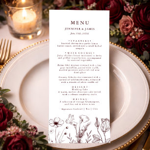 Elegant Floral Burgundy Wedding Menu