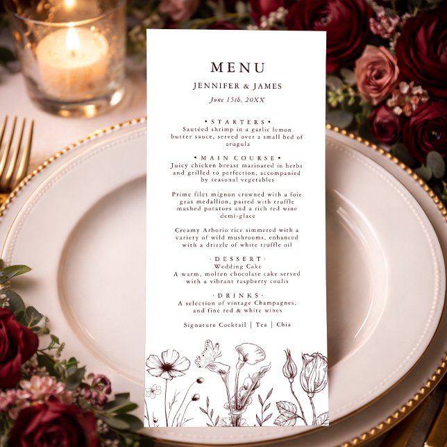 Elegant Floral Burgundy Wedding  Menu (Creator Uploaded)