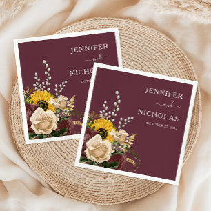 Elegant Floral Burgundy Wedding  Napkin