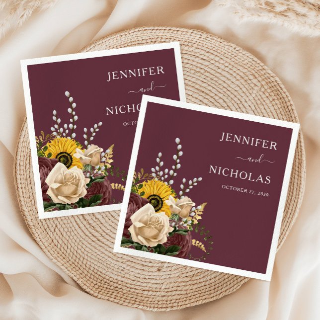 Elegant Floral Burgundy Wedding  Napkin (Elegant Floral Burgundy Wedding Napkins)
