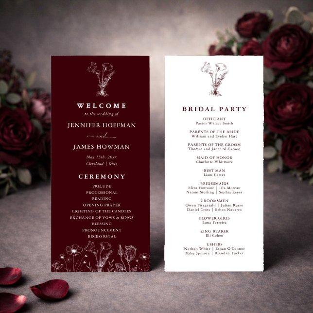 Elegant Floral Burgundy Wedding  Programme (Creator Uploaded)