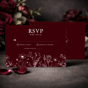 Elegant Floral Burgundy Wedding RSVP Card
