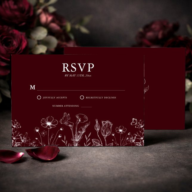 Elegant Floral Burgundy Wedding  RSVP Card (Creator Uploaded)