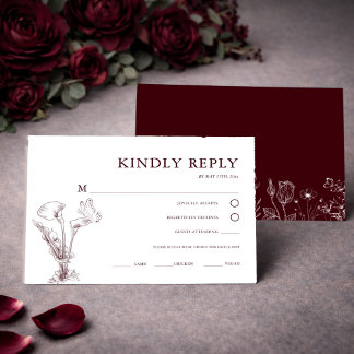Elegant Floral Burgundy Wedding  RSVP Card
