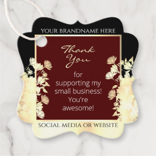 Elegant Floral Burgundy with Black and Gold Frame Favour Tags