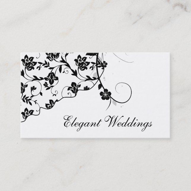 Elegant Floral Business Card Black & White (Front)