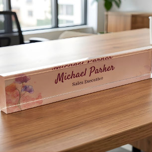 Elegant Floral Business Watercolor Custom Office Nameplate