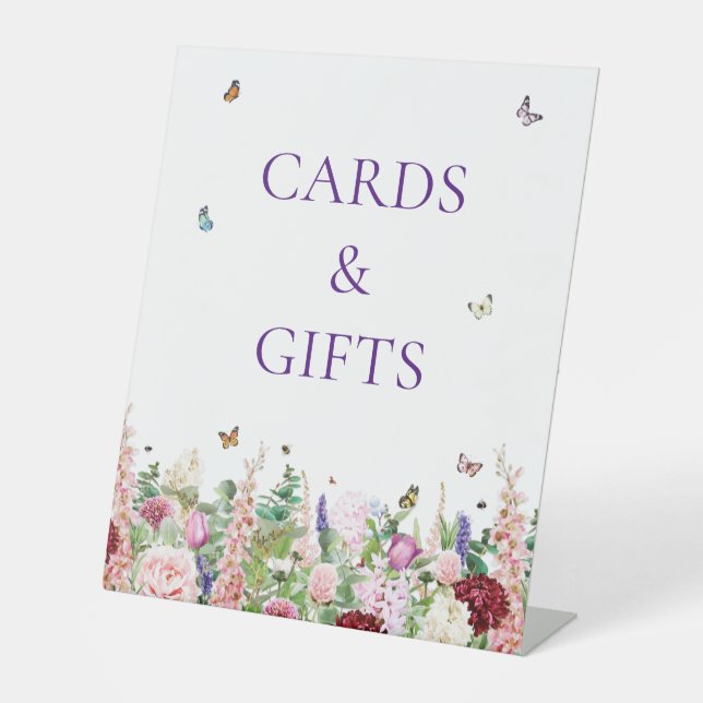 Elegant Floral Butterflies Cards & Gifts Pedestal Sign (Front)