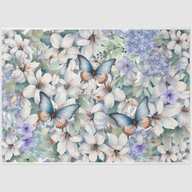 Elegant Floral & Butterflies Decoupage Tissue Paper (Front)