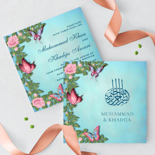 Elegant Floral Butterflies Islamic Muslim Wedding Invitation