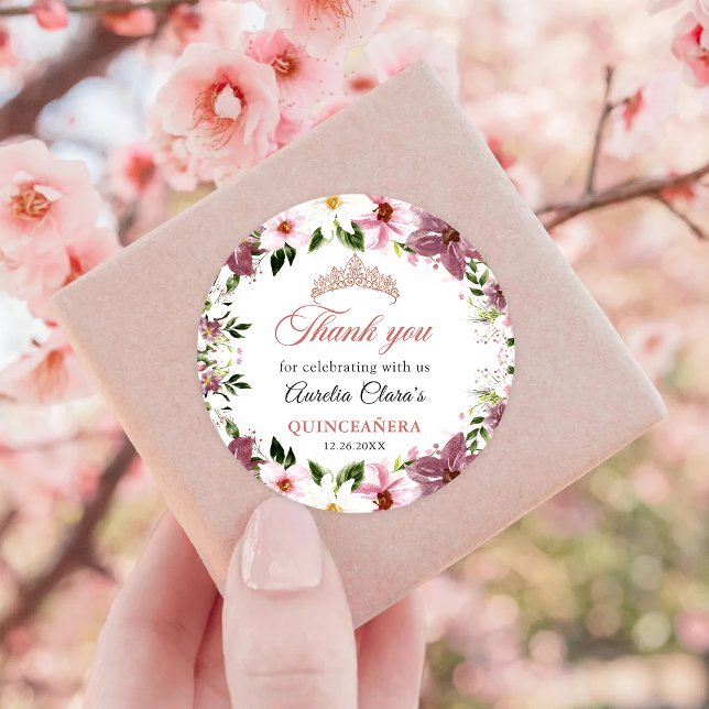 Elegant Floral Butterflies Quinceañera Classic Round Sticker (Creator Uploaded)