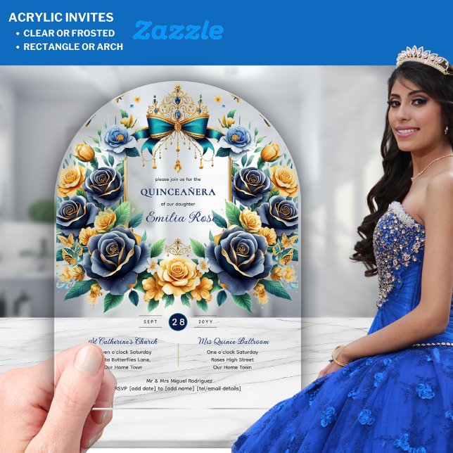 Elegant Floral Butterflies QUINCEANERA Clear  Acrylic Invitations (Creator Uploaded)