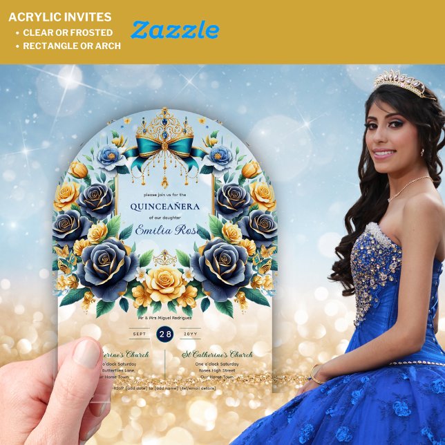 Elegant Floral Butterflies QUINCEANERA Clear  Acrylic Invitations (Creator Uploaded)