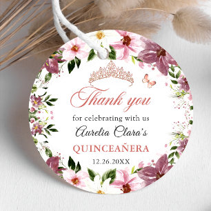 Elegant Floral Butterflies Quinceañera Favour Tags