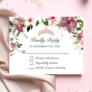 Elegant Floral Butterflies Quinceañera RSVP Card