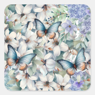 Elegant  Floral & Butterflies Square Sticker