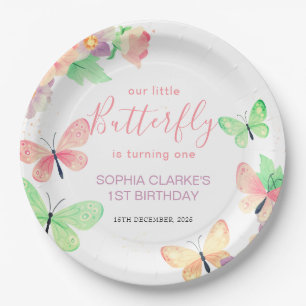 Elegant Floral Butterfly 1st Birthday Paper Plate