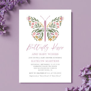 Elegant Floral Butterfly Kisses Baby Shower Invitation