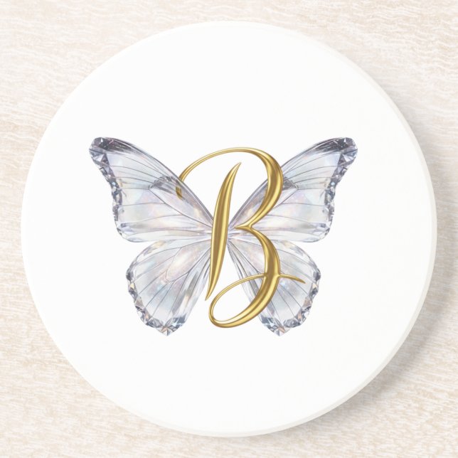 Elegant Floral Butterfly Letter B - Artistic Monog Coaster (Front)