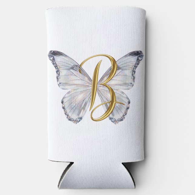Elegant Floral Butterfly Letter B - Artistic Monog Seltzer Can Cooler (Front)