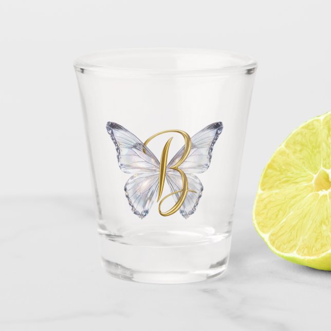 Elegant Floral Butterfly Letter B - Artistic Monog Shot Glass (Front)