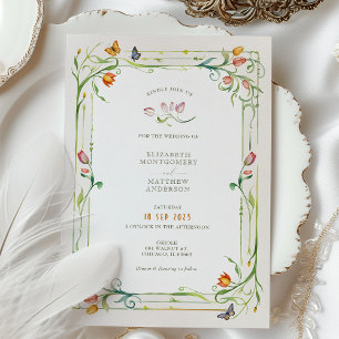 Elegant Floral Butterfly Watercolor Wedding Invitation