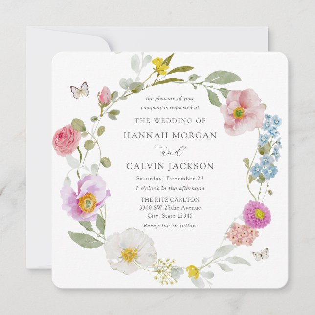 Elegant Floral Butterfly Wedding Invitation (Front)