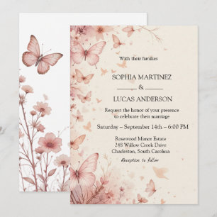 Elegant Floral Butterfly Wedding Invitation