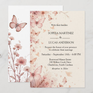 Elegant Floral Butterfly Wedding Invitation