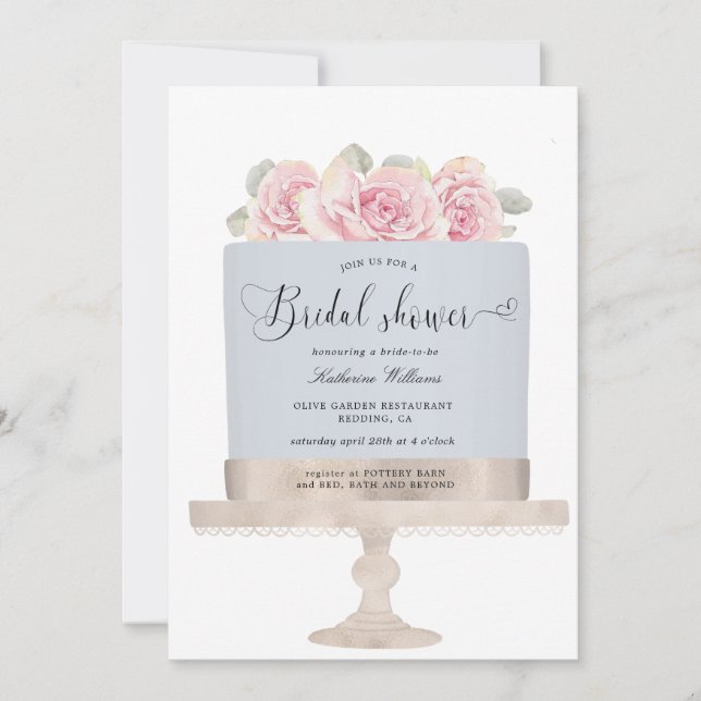 elegant floral cake Bridal Shower Invitation (Front)