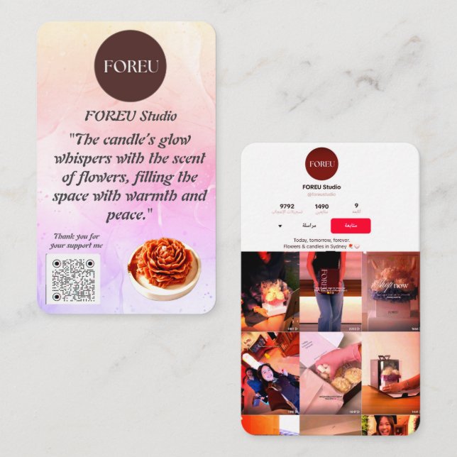 Elegant Floral Candle Business Card – FOREU Studio (Front/Back)