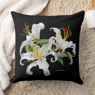 Elegant Floral Casablanca White Oriental Lilies Cushion