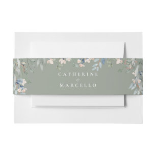 Elegant Floral Cascade Sage Green Wedding Invitation Belly Band