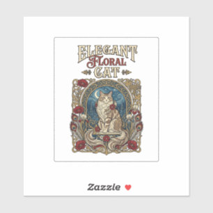 Elegant Floral Cat Cat Art Nouveau Vintage Vector 