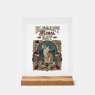 Elegant Floral Cat Cat Art Nouveau Vintage Vector  Acrylic Sign