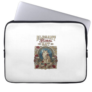 Elegant Floral Cat Cat Art Nouveau Vintage Vector  Laptop Sleeve