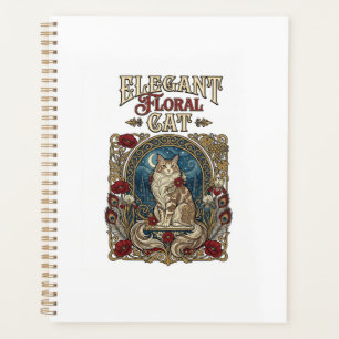 Elegant Floral Cat Cat Art Nouveau Vintage Vector  Planner