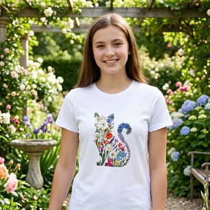Elegant Floral Cat for Women Tri-Blend Shirt