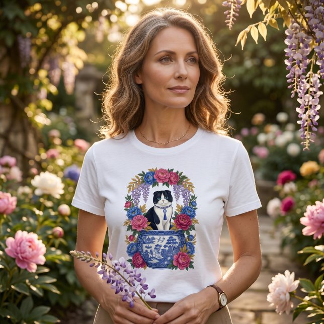 Elegant Floral Cat T-Shirt (Creator Uploaded)