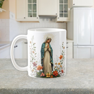 Elegant Floral Catholic Virgin Mary Prayer Coffee Mug