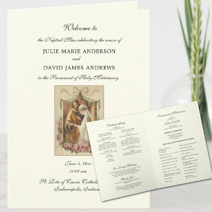 Elegant Floral Catholic Wedding Mass Program Card